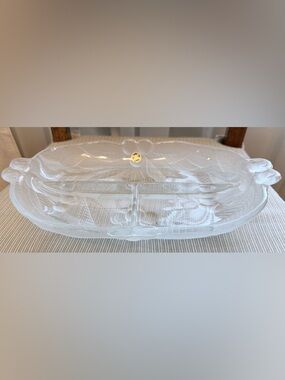 Hoya Corp Japan Made Clear Glass Divided Serving Dish Vintage
